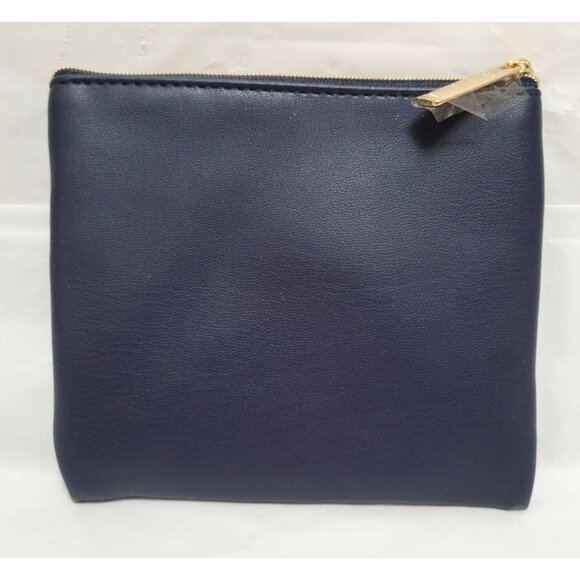 SeneGence Dark Navy Blue Square Leather Zippered Cosmetic Makeup Bag - Picture 2 of 3